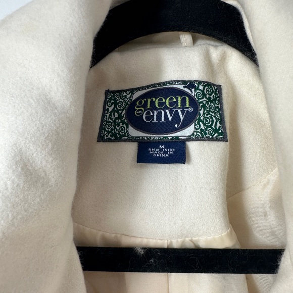 Green Envy Classic Cream Double-Breasted Wool Blend Trench Coat Fall Jacket M - Picture 10 of 11